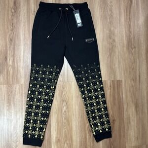 Supply & Demand Monogram Jogger Sweatpants‎ Black Gold, Small, NWT